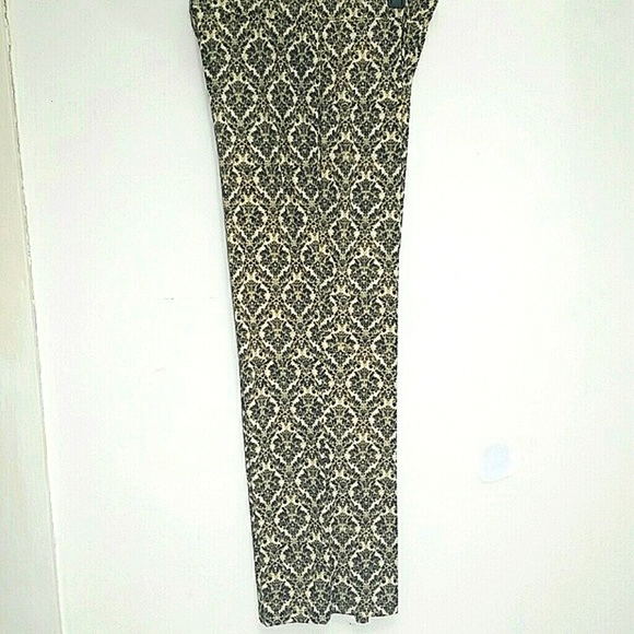Classy Damask Printed Palazzo Pants Wide Leg Neutral Palette Beige Black Cream - Picture 4 of 7